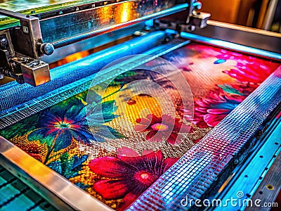 Exploring the Intricate World of Screen Printing Detailed Design Elements Vibrant Ink and Printmaking Techniques Stock Photo