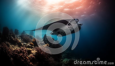 exploring majestic seascape, encountering endangered species and colorful reef generated by AI Stock Photo