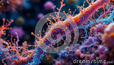 Exploring Microscopic Life Abstract Colorful Microorganism with Spherical Formations Stock Photo