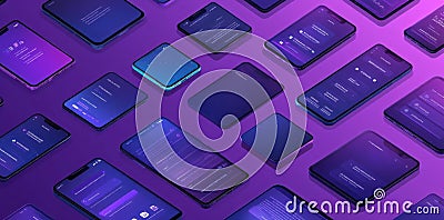 Exploring Mobile User Interface Design on Purple Background with Technology and Innovation Concepts Stock Photo