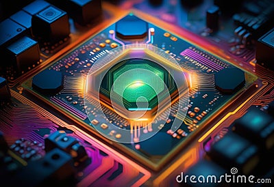 Exploring the Mystique of a Mythical Quantum Computer in Ethereal Radiance Stock Photo