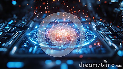 Exploring quantum computing concepts including qubit, superposition, and entanglement in a high-tech environment Stock Photo