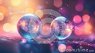 Exploring Quantum Realities: The Interaction of Two Spheres in Quantum Physics and Quantum Mechanics Stock Photo