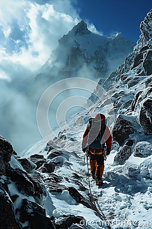 Exploring the Snowy Peaks of Nepal: A Mobile Learning Adventure Stock Photo