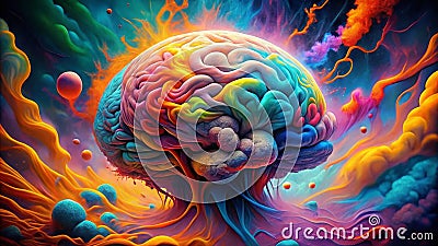 Exploring the Surreal Landscape of ADHD Visualizing Brain Fog Cognitive Overload and Neurodiversity Stock Photo