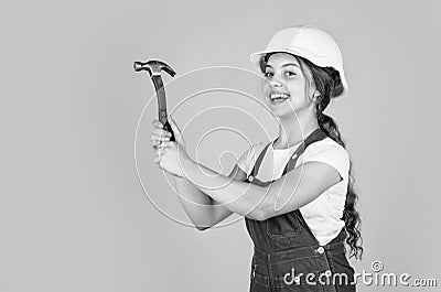 exploring tools. girl wearing engineer clothes. Tools to improve yourself. Foreman inspector love working. occupation Stock Photo