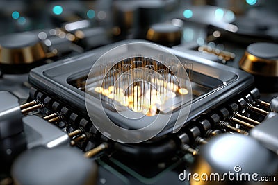 Exploring the Transformative Power of AI and Futuristic Technology in Quantum Computing Innovation Stock Photo