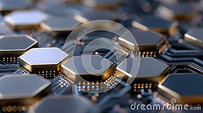 Exploring the Transformative Power of Quantum Computing with an Array of Hexagons for Revolutionary Problem Solving Stock Photo