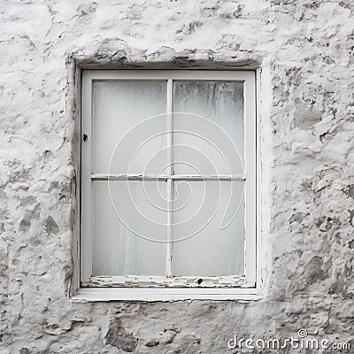 Exploring Urban Culture: A Whitewashed Window On A Stone Wall Stock Photo