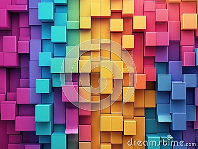 Exploring vibrant 3D cube patterns, A colorful abstract design Stock Photo