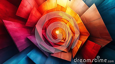 Exploring vibrant geometric patterns in a spiral tunnel filled with bright colors and dynamic shapes. Generative AI Stock Photo