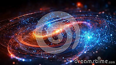 Exploring wave-particle duality in quantum mechanics through vivid visualizations of cosmic phenomena Stock Photo