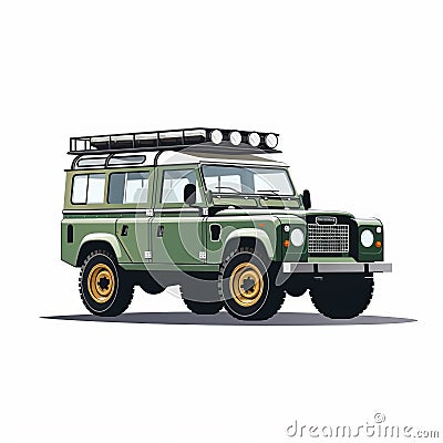 Exploring The Wild: Land Rover Classic Military Vehicles Cartoon Illustration