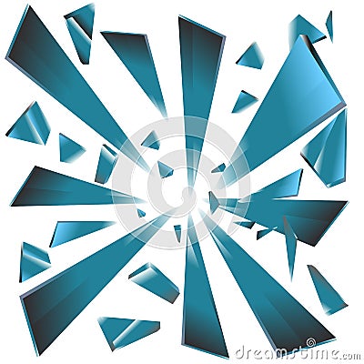 Explosion of broken Light Blue glass prisms Vector Illustration