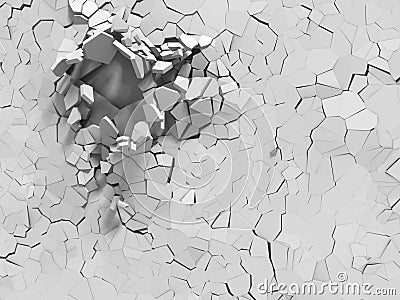 Explosion broken white wall with cracked hole. Abstract background Cartoon Illustration