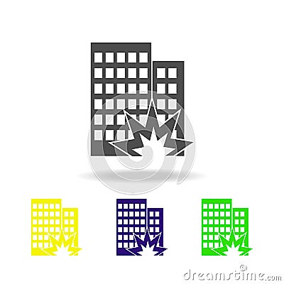 explosion of a building multicolored icon. Element of terrorism elements illustration. Signs and symbols collection icon for websi Cartoon Illustration