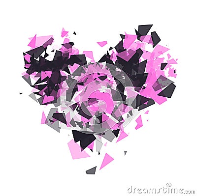 The explosion of cloud particles in the shape of a heart. Vector Illustration