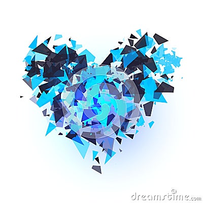 The explosion of cloud particles in the shape of a heart. Vector Illustration