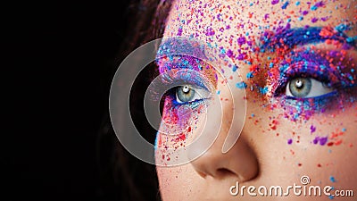 Explosion of color, bright creative makeup, colorful eyeshadow. Stock Photo