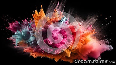 Explosion of colorful powder on black background Stock Photo