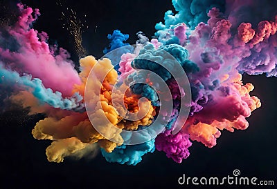 explosion of colorful powder and smoke colliding with each othe, celebrating the Indian festival Holi, Cartoon Illustration