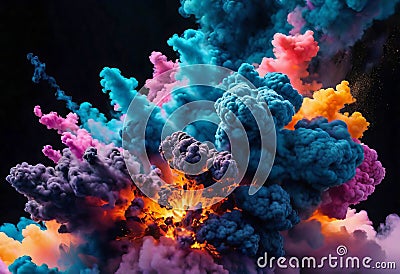 explosion of colorful powder and smoke colliding with each othe, celebrating the Indian festival Holi, Cartoon Illustration