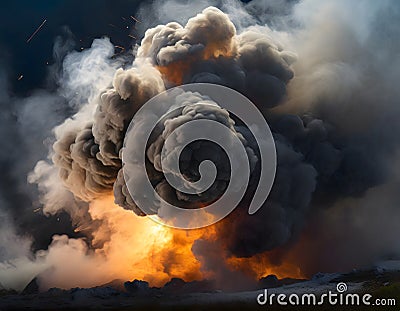 Explosion and dark billowing smoke Stock Photo
