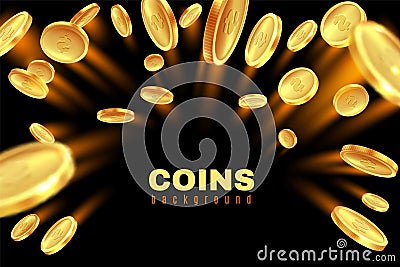 Explosion gold coin. Dollar coins golden rain. Game gambling prize money splash. Casino jackpot, bingo background Vector Illustration