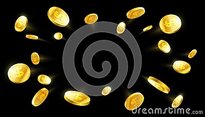 Explosion of gold coins with place for text Vector Illustration