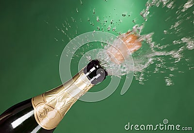 Explosion of green champagne bottle cork Stock Photo