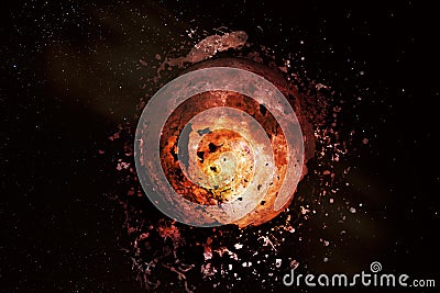 Explosion of the moon in space. Stock Photo