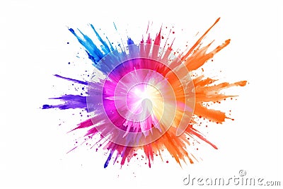 explosion with neon-colored glows and gradients, giving it a futuristic and electrifying appearance against a white Stock Photo