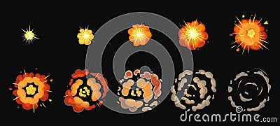 Explosion process isolated cartoon set icon. Vector illustration effect explode on white background. Vector cartoon set Vector Illustration