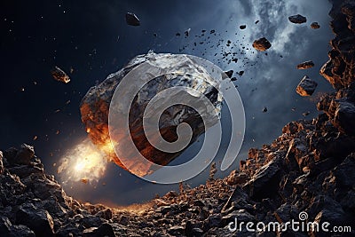Explosion science earth asteroid fiction orbit space planet star universe meteorite galaxy astronomy Stock Photo