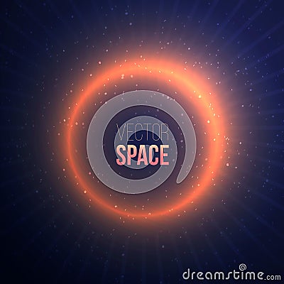 Explosion with a space flare on dark background. Vector Illustration