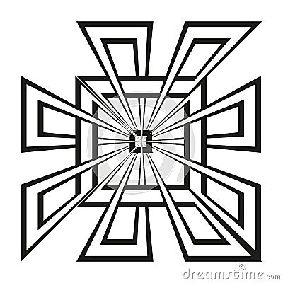 Explosion square pattern. Radiating frame design. Bold geometric vector. Optical motion illusion. Vector Illustration