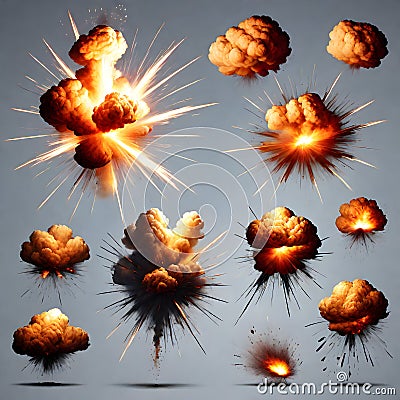 explosions isolated on grey background. Stock Photo