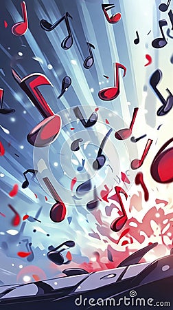 Explosive array of notes amidst cosmic burst of color Stock Photo