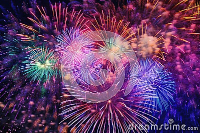 Explosive beauty as vibrant bursts of fireworks. Generative AI Stock Photo
