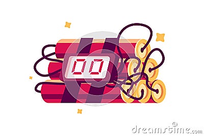 Explosive dynamite icon with timer in flat style. Vector Illustration