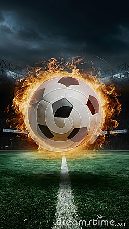 Explosive energy captured in a fiery soccer ball moment Stock Photo