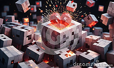 Explosive Minecraft World Cubes. Minecraft Texture. Explosive blocks. Minecraft textures and cubes. Generative AI. Stock Photo
