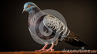 Explosive Pigmentation: A Bold Pigeon Standing On Dark Background Stock Photo