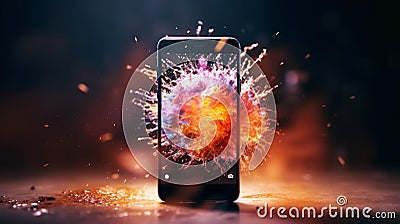 Explosive Smartphone Photoshoot: Stunning Detail with Sony A9 & 35mm Lens Stock Photo