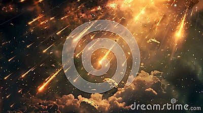 Explosive Space Art with Meteors and Starships Stock Photo