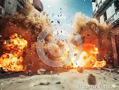 Explosive Urban Scene Stock Photo