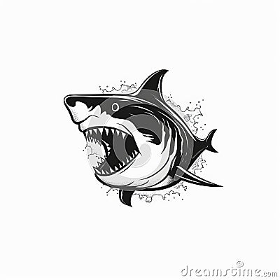 Explosive Wildlife: Black And White Shark Icon Cartoon Illustration