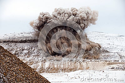 Explosive works on open pit Stock Photo