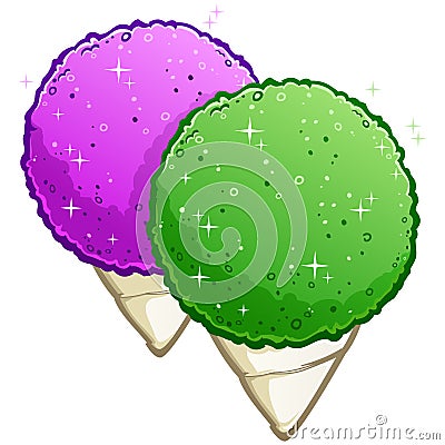 Snow cones green lime and purple grape cartoon illustrations Vector Illustration