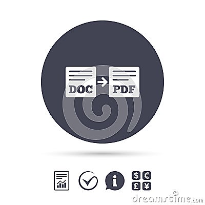 Export DOC to PDF icon. File document symbol. Vector Illustration